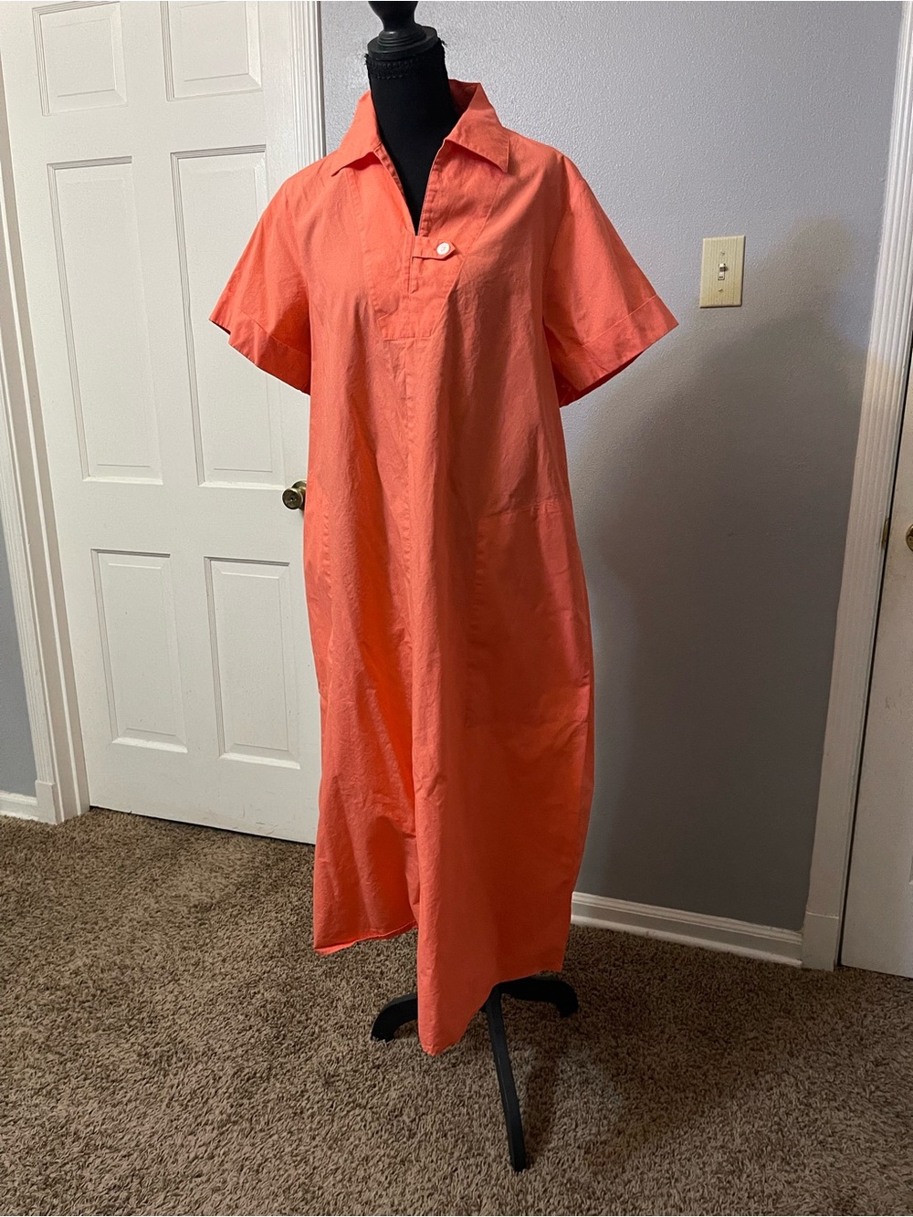 Banana Republic Coral Button-Accent Short-Sleeve Maxi Dress